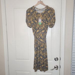 Boden Ruffle Jersey Dress | Harvest Gold Paisley Terrace | Size 10L | NWT
